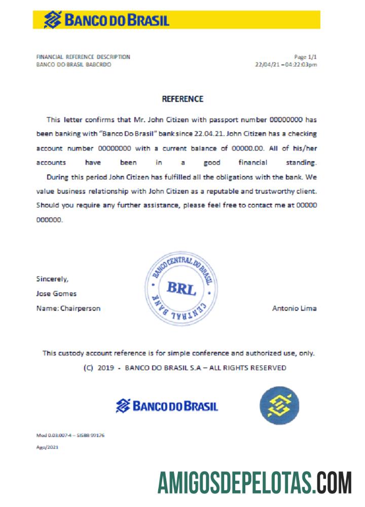 Brazil Banco Do Brasil Reference amostra